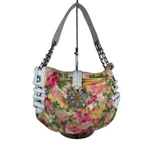 489. Sharif Studio Floral Leather Shoulder Hobo Bag Pink Multicolor